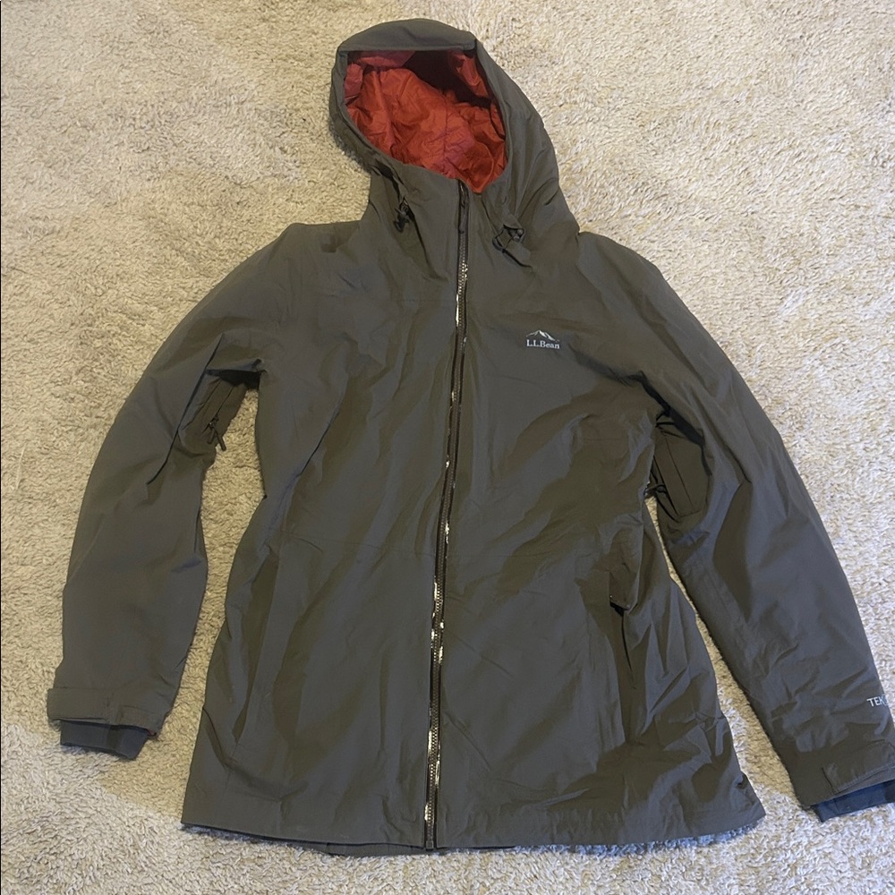 L.L. Bean Women's Jacket - Olive Green with Orange Lining